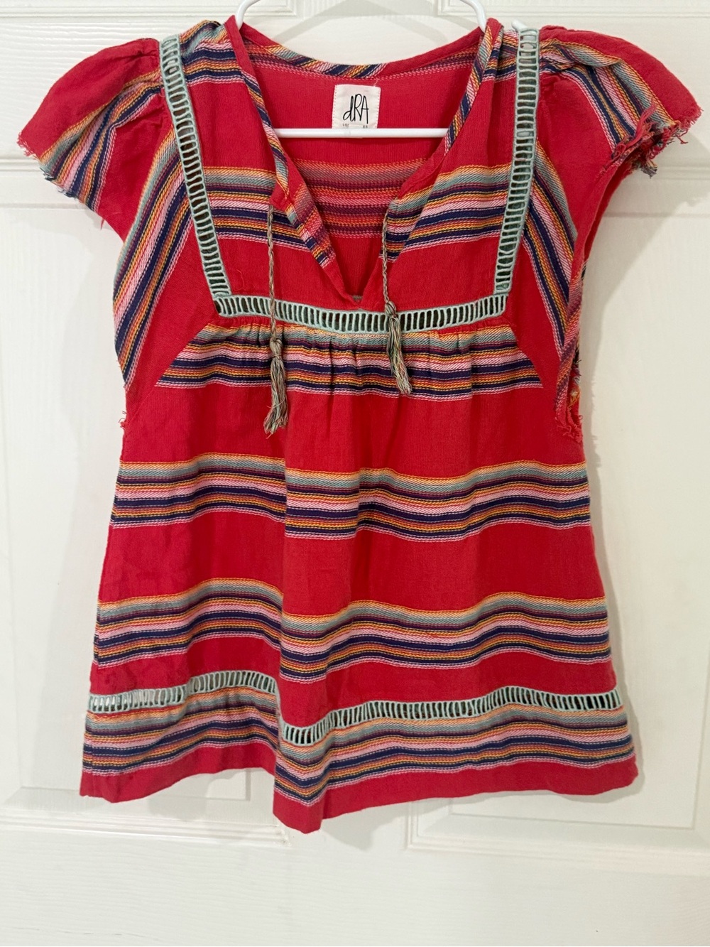 Red Striped Boho Peasant Top by dRA